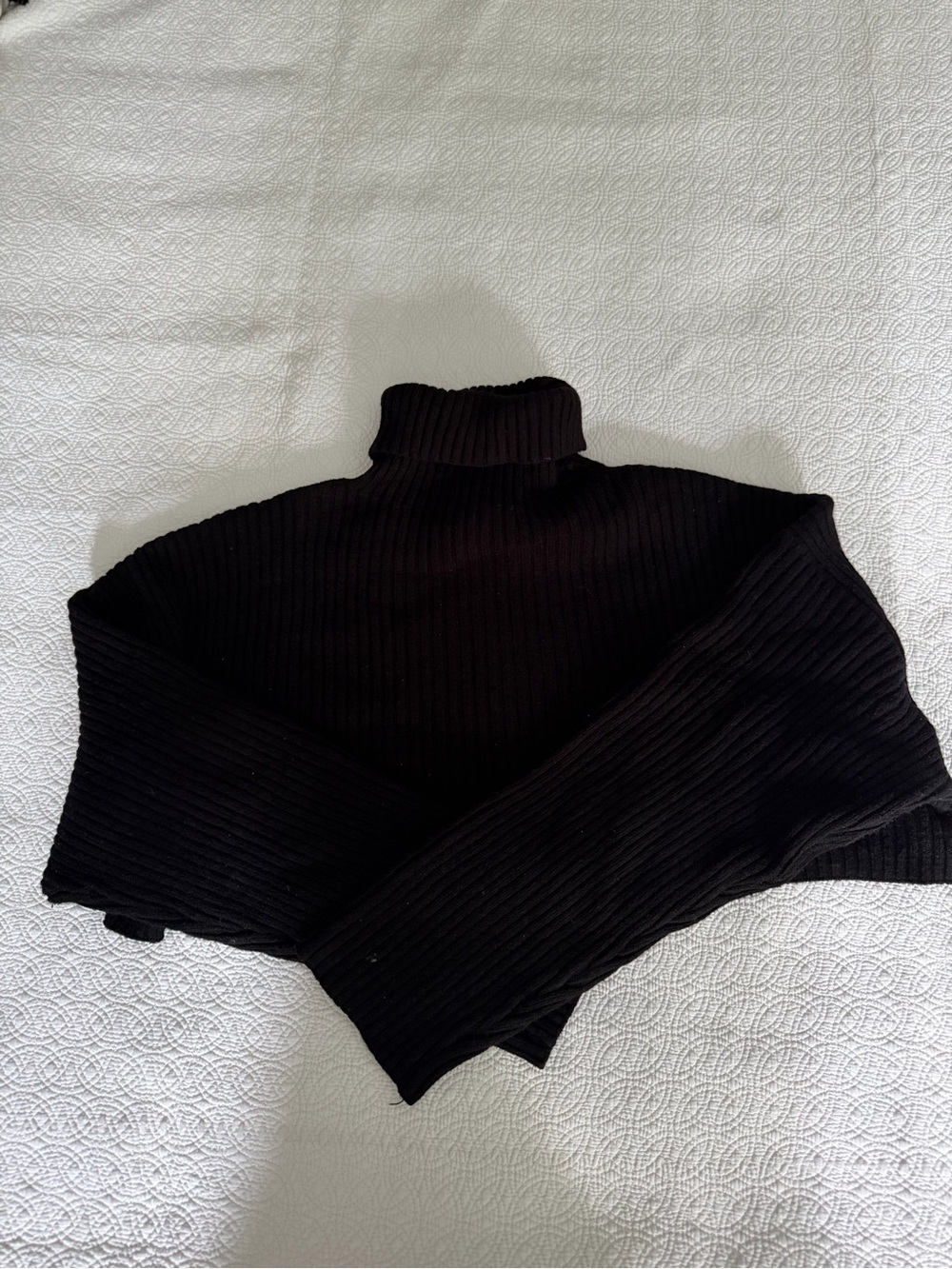 Zara Cropped Black Ribbed Cowl Neck Sweater